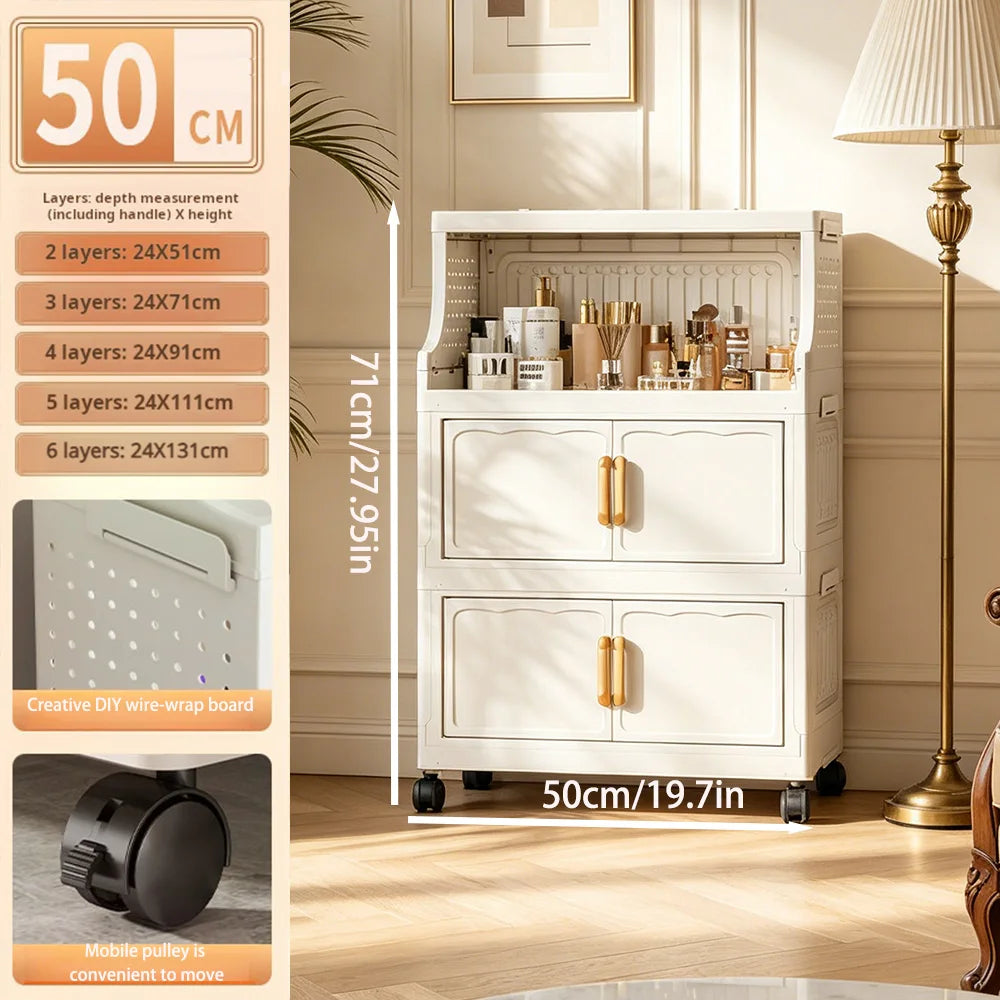 Foldable Storage Cabinet With Rolling Lockable Wheels