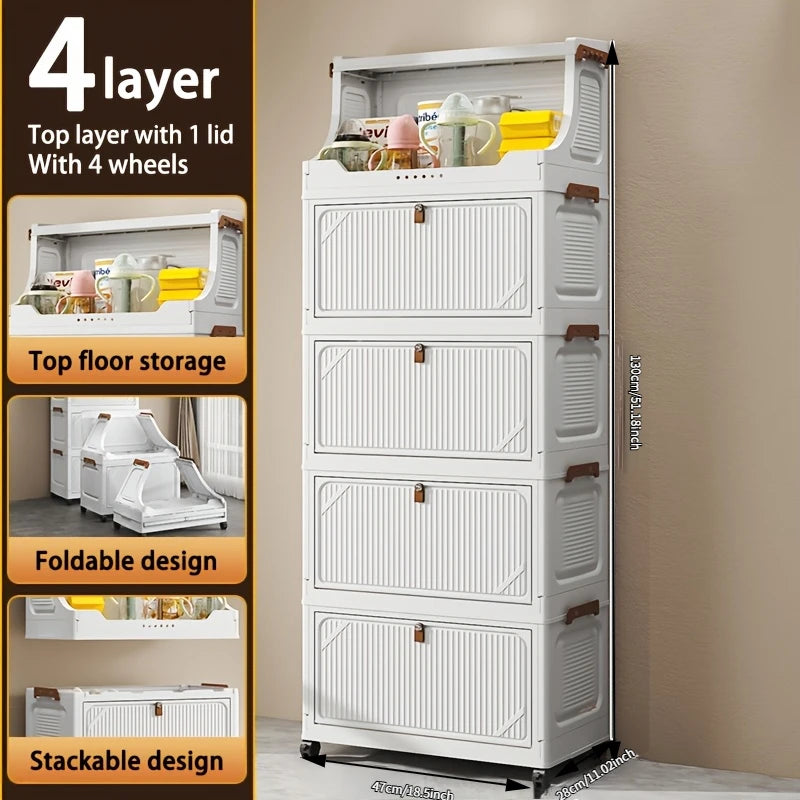 Onenoble Foldable White Storage Cabinet With Lockable Wheels