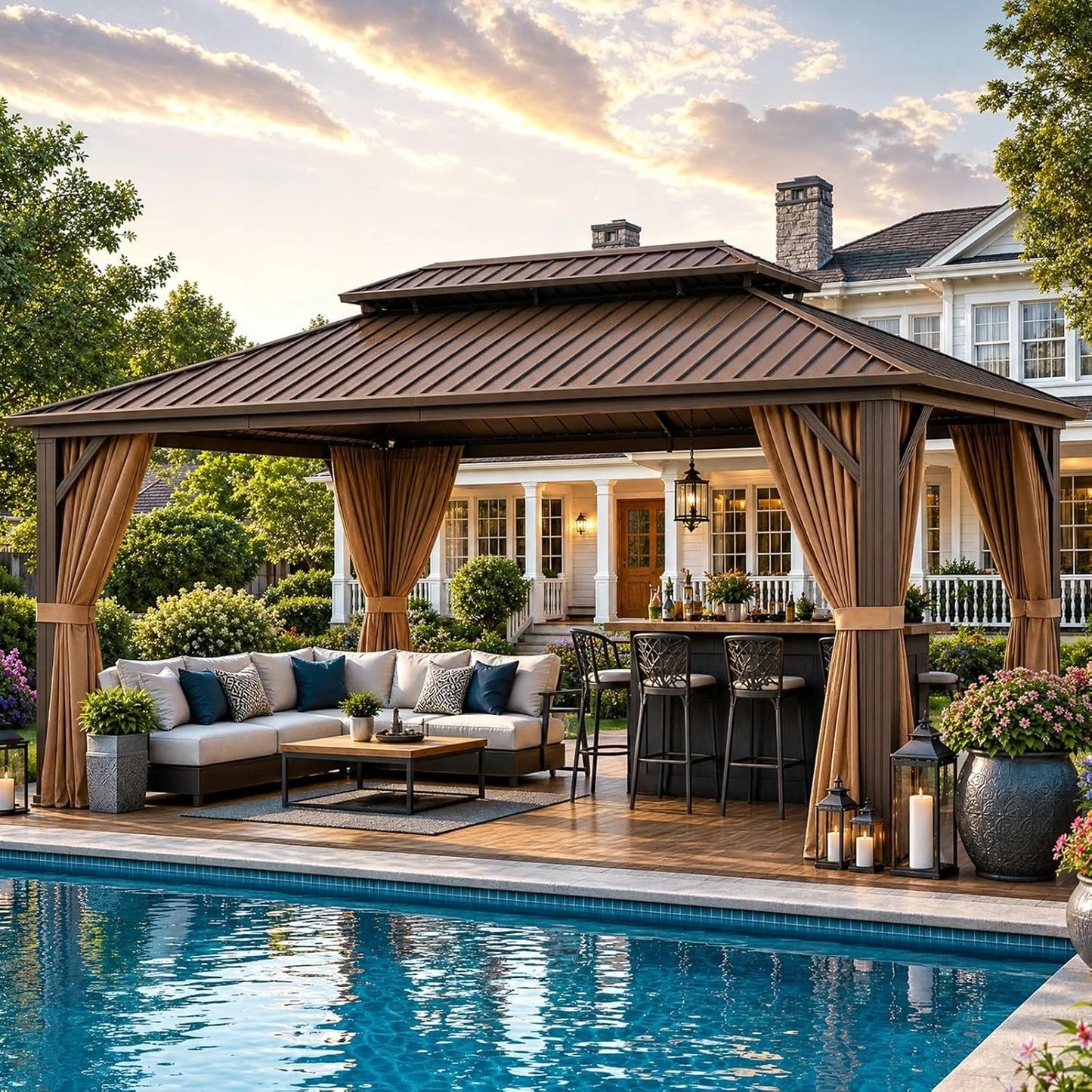 Nordivale Double Galvanized Steel Hardtop Gazebo With Netting For Patio
