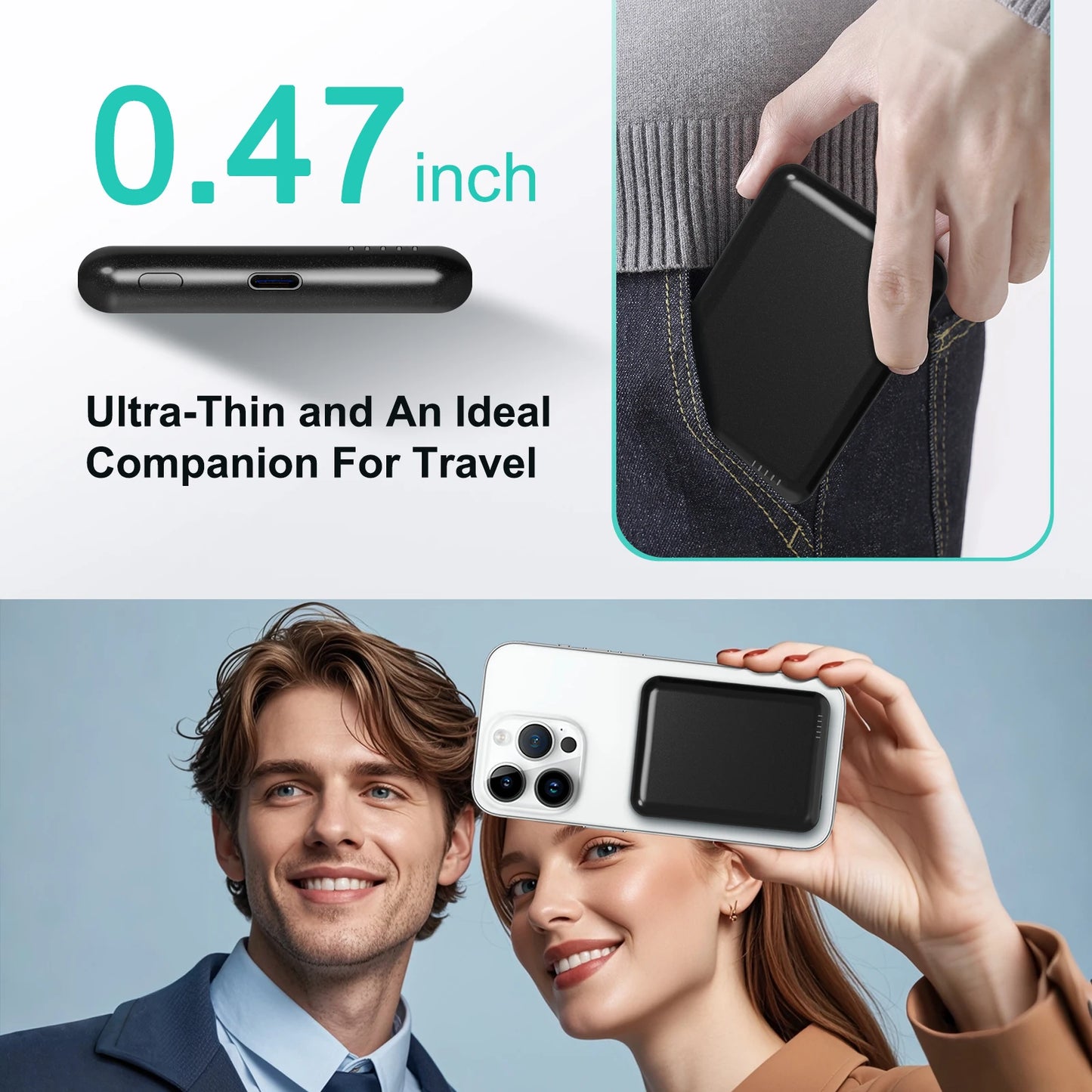 Magnetic 5000mAh Wireless Power Bank 20W USB C For iPhone