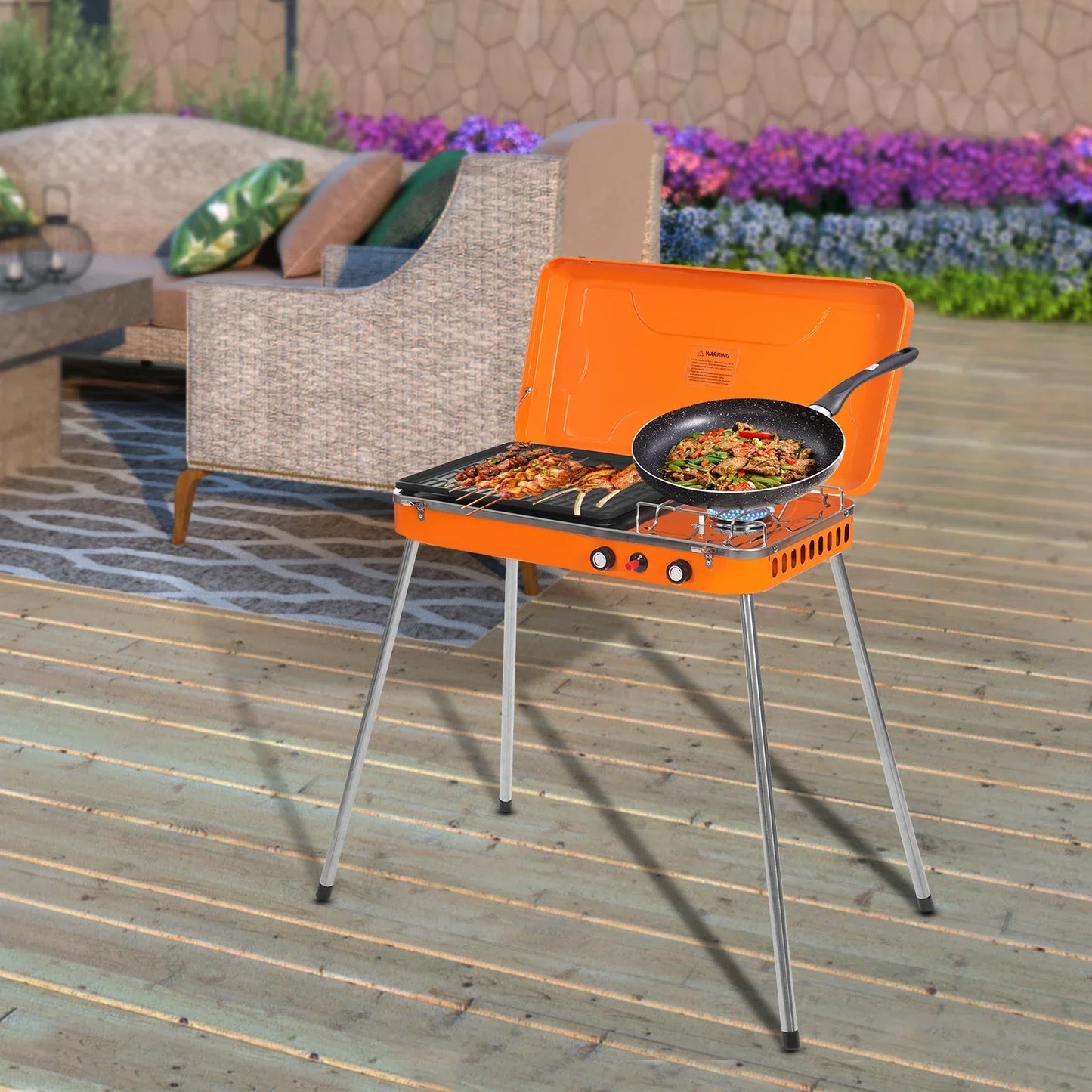 Portable Gas Camping Stove & Outdoor Grill Cooker, Compact Tabletop Design 5860BTU High Power Dual Burner for BBQ & Tailgating