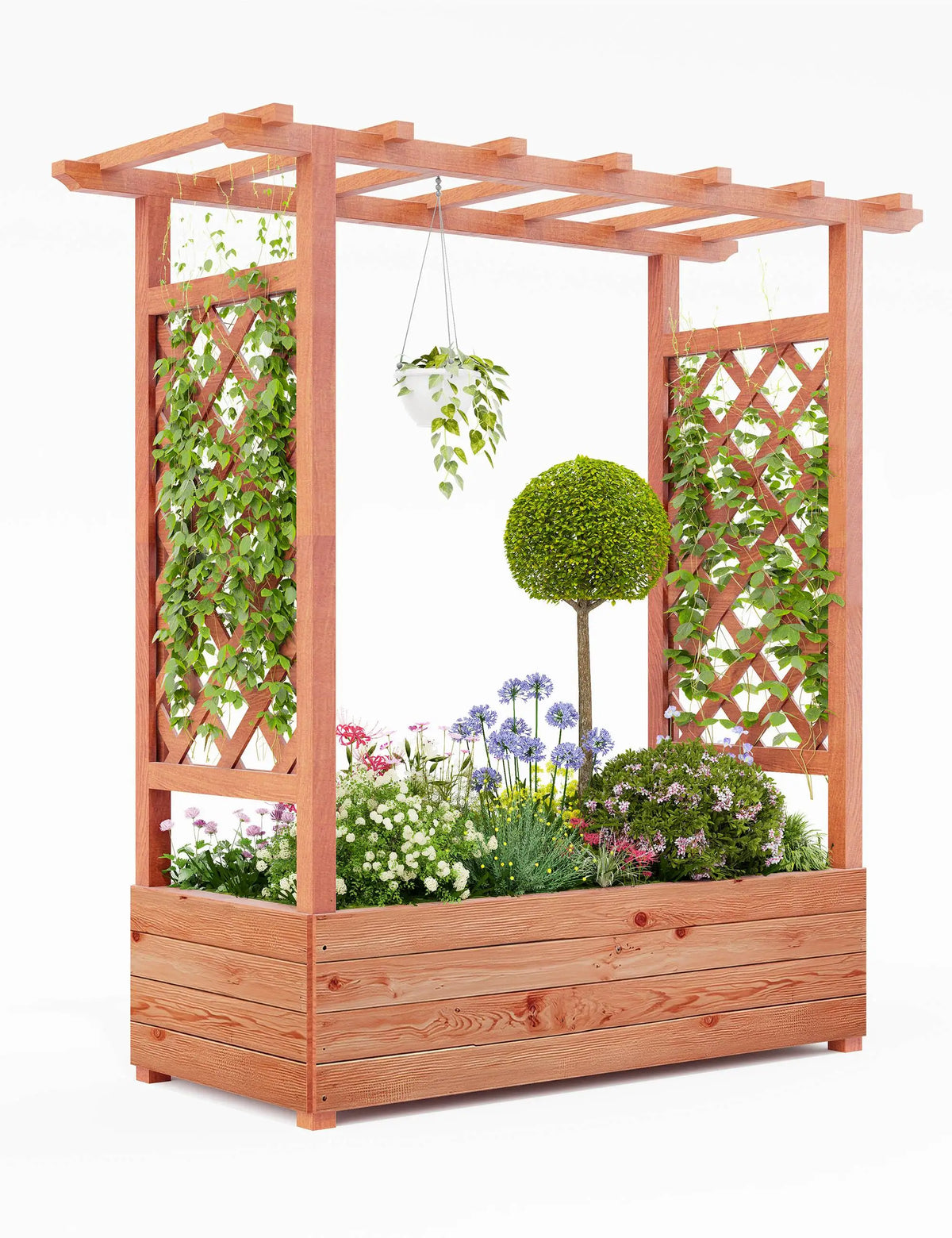 HiMISS Elevated Wooden Raised Garden Bed With Trellis Planter