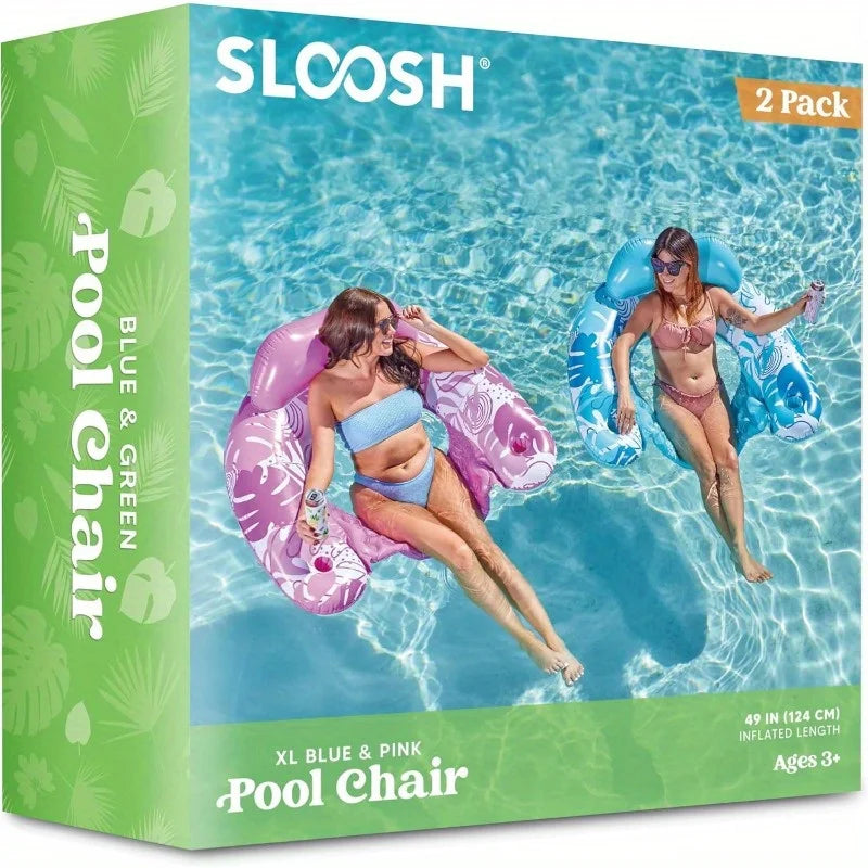 2 Pack Inflatable Pool Chairs Floats Hammock Noodle For Summer Water Fun