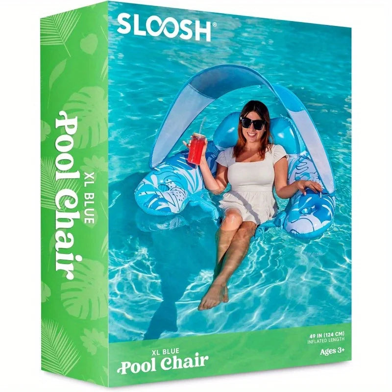 Inflatable Pool Float With Canopy Lounge Chair And Cup Holders
