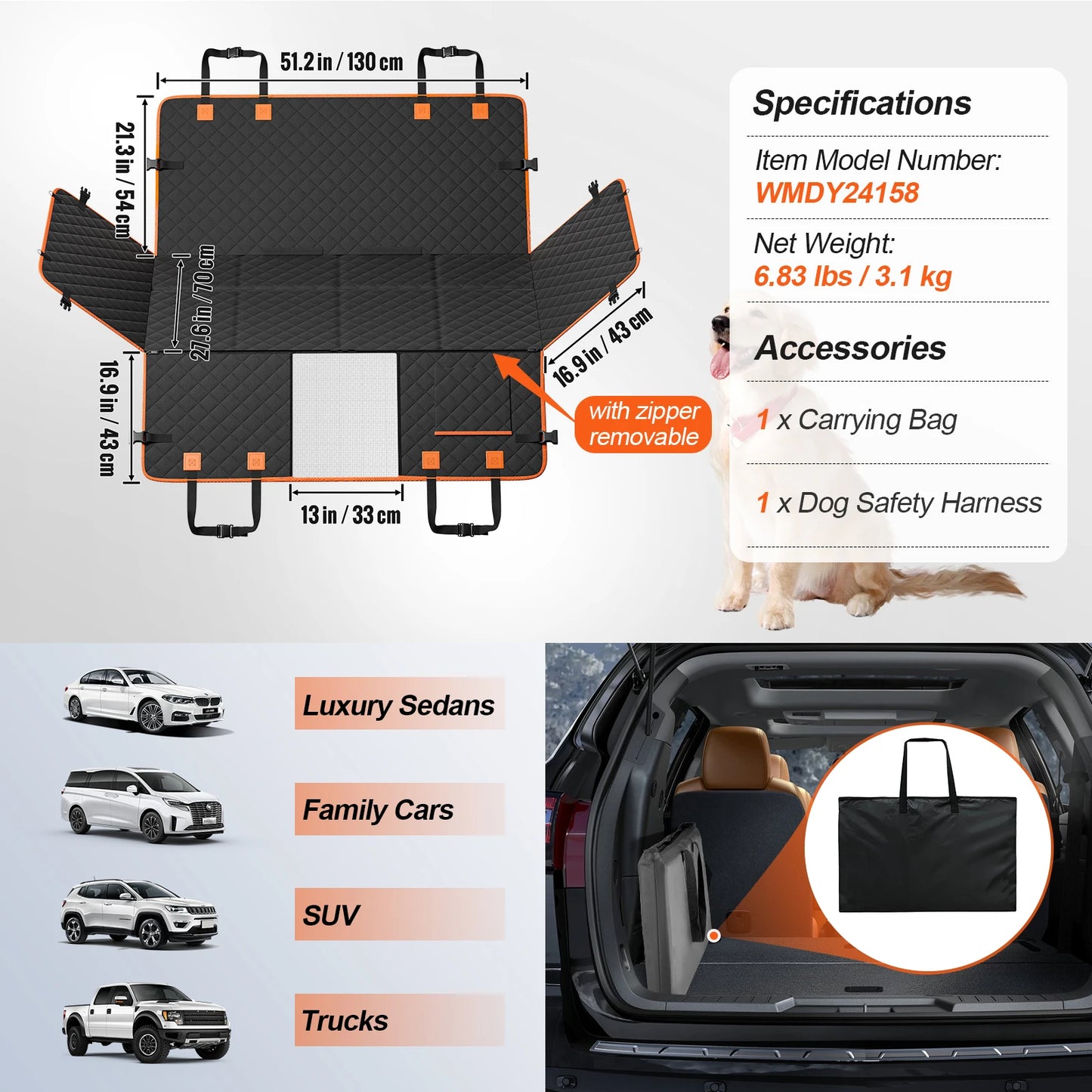 SucceBuy Back Seat Dog Car Bed Cover With Mesh Window