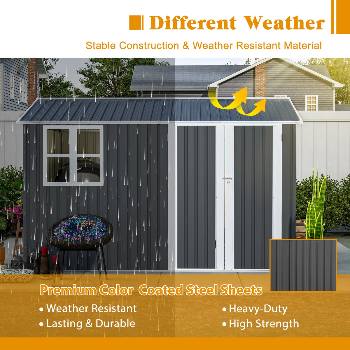 GIHAUVIA Outdoor Steel Storage Shed With Lockable Doors