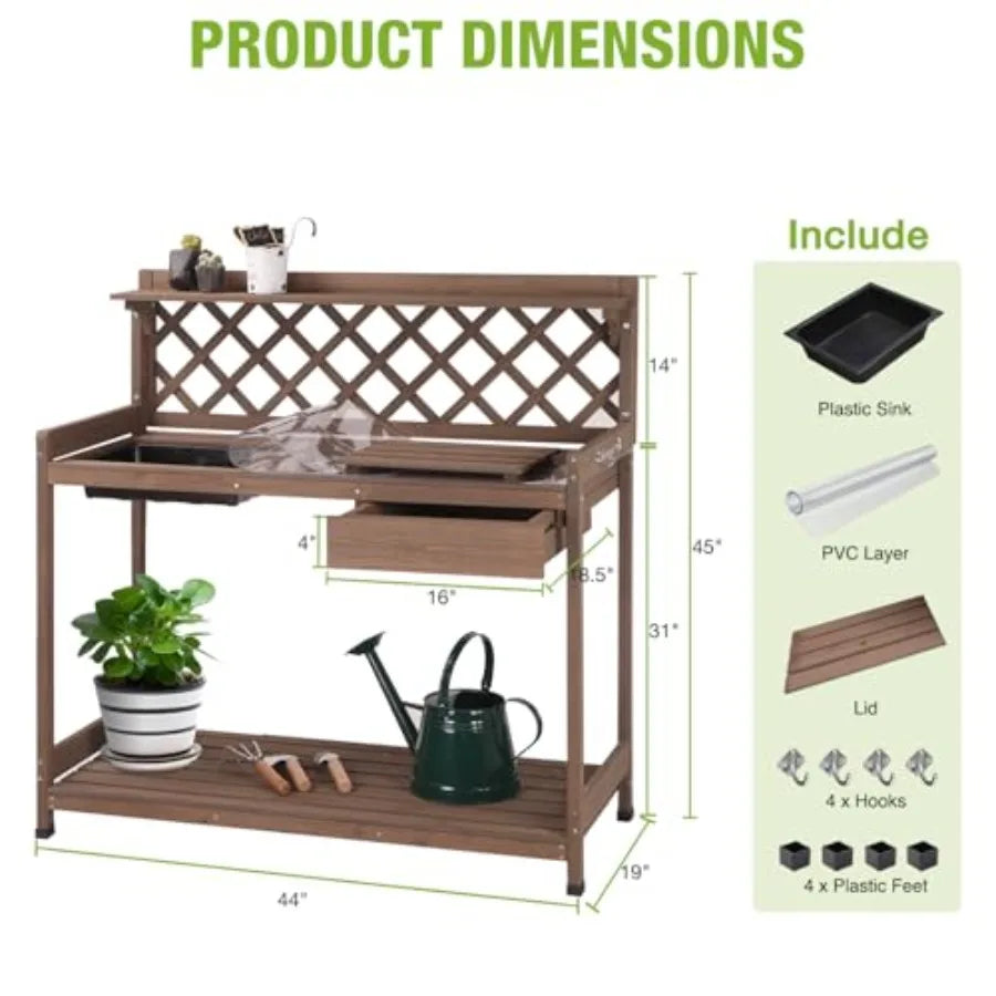 Outdoor Gardening Potting Bench With Sink Lid Storage Drawer