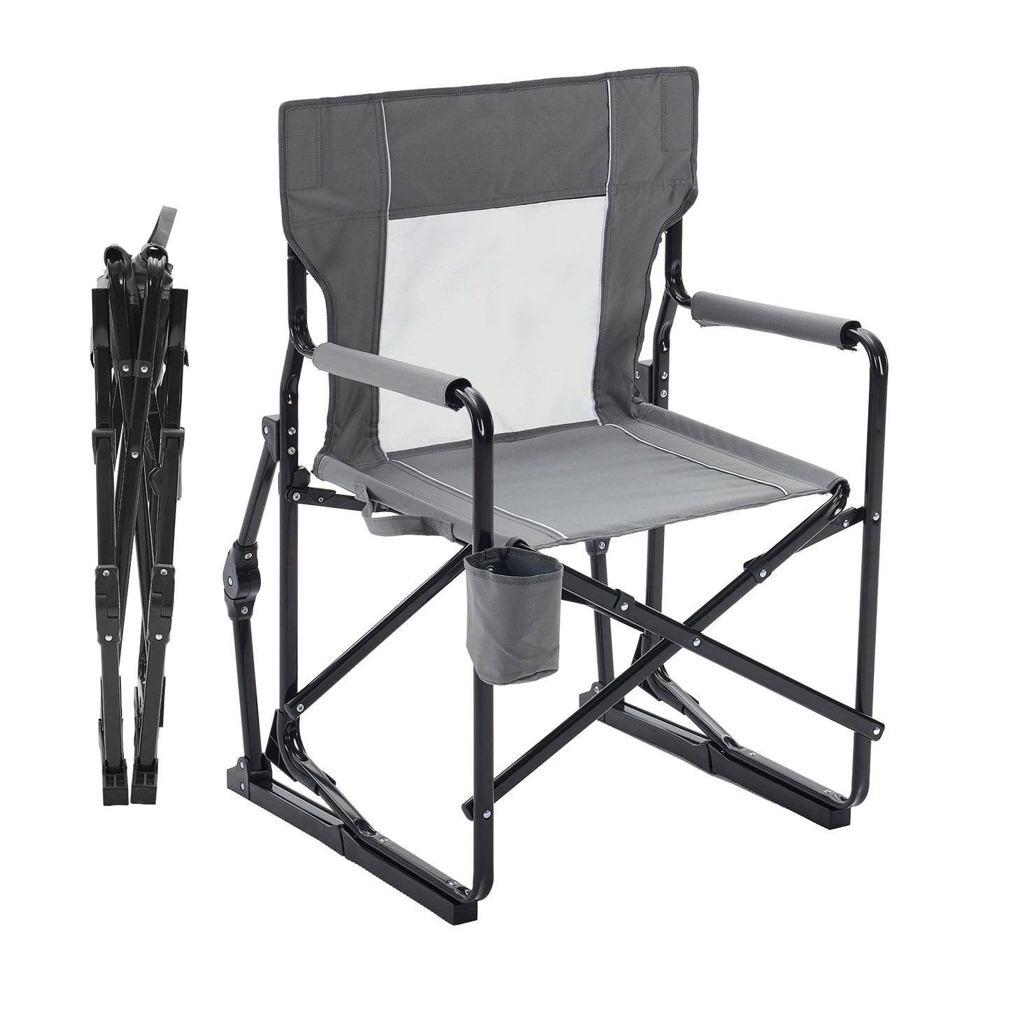 JHK Outdoor Folding Rocking Chair With Mesh Back Portable Patio