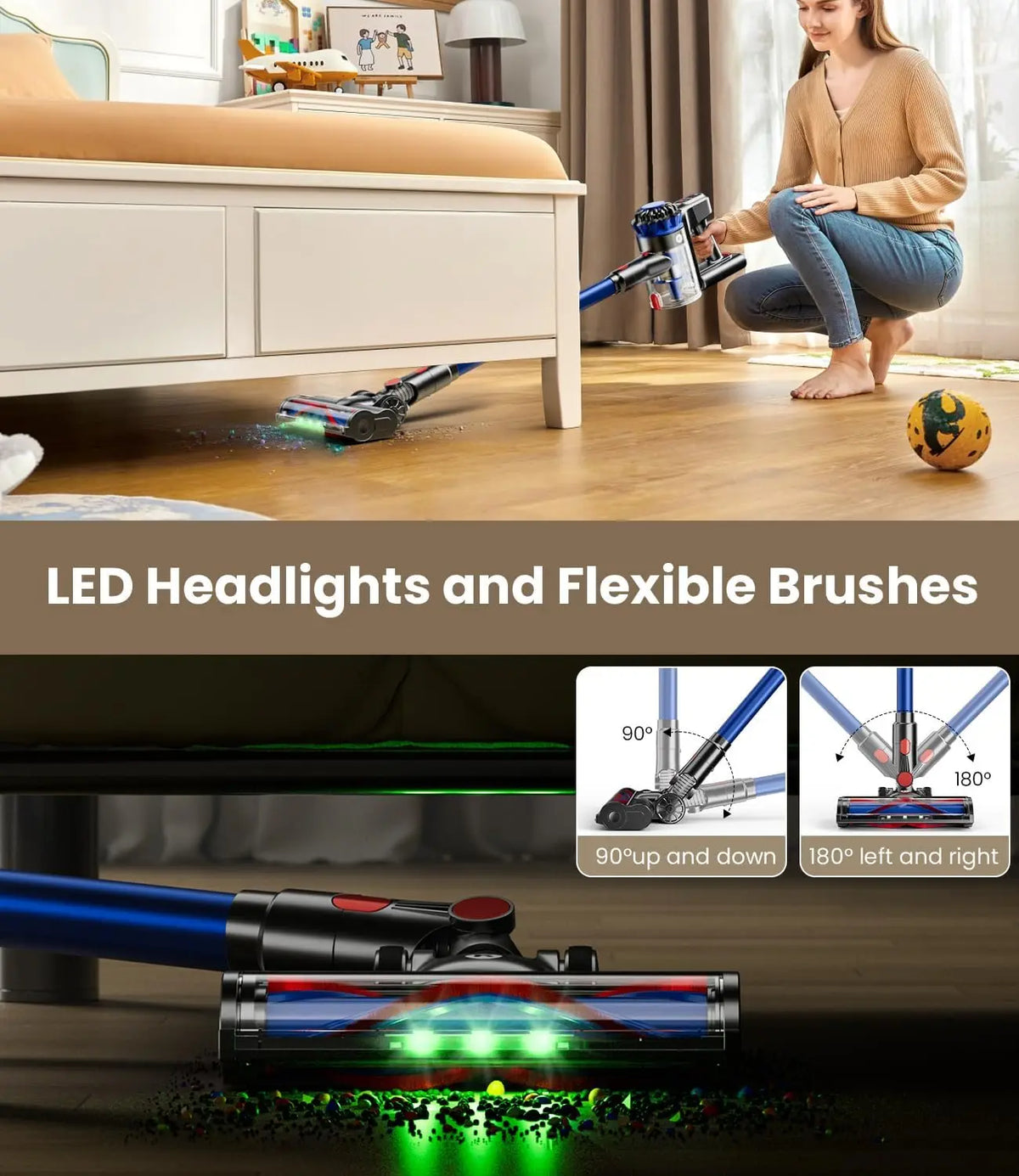 Cordless Stick Vacuum Cleaner LED Display Anti Tangle Wall Mount