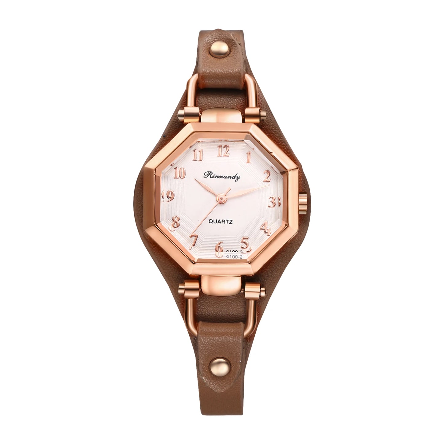 JewelryWe Ctagonal Leather Bracelet For Women Waterproof Analog Quartz Watch