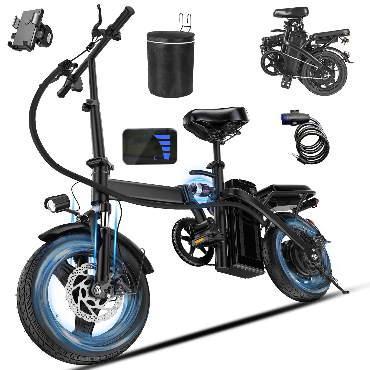 Terrosor 500W Folding Electric Bike With Dual Disc Brakes 22Miles