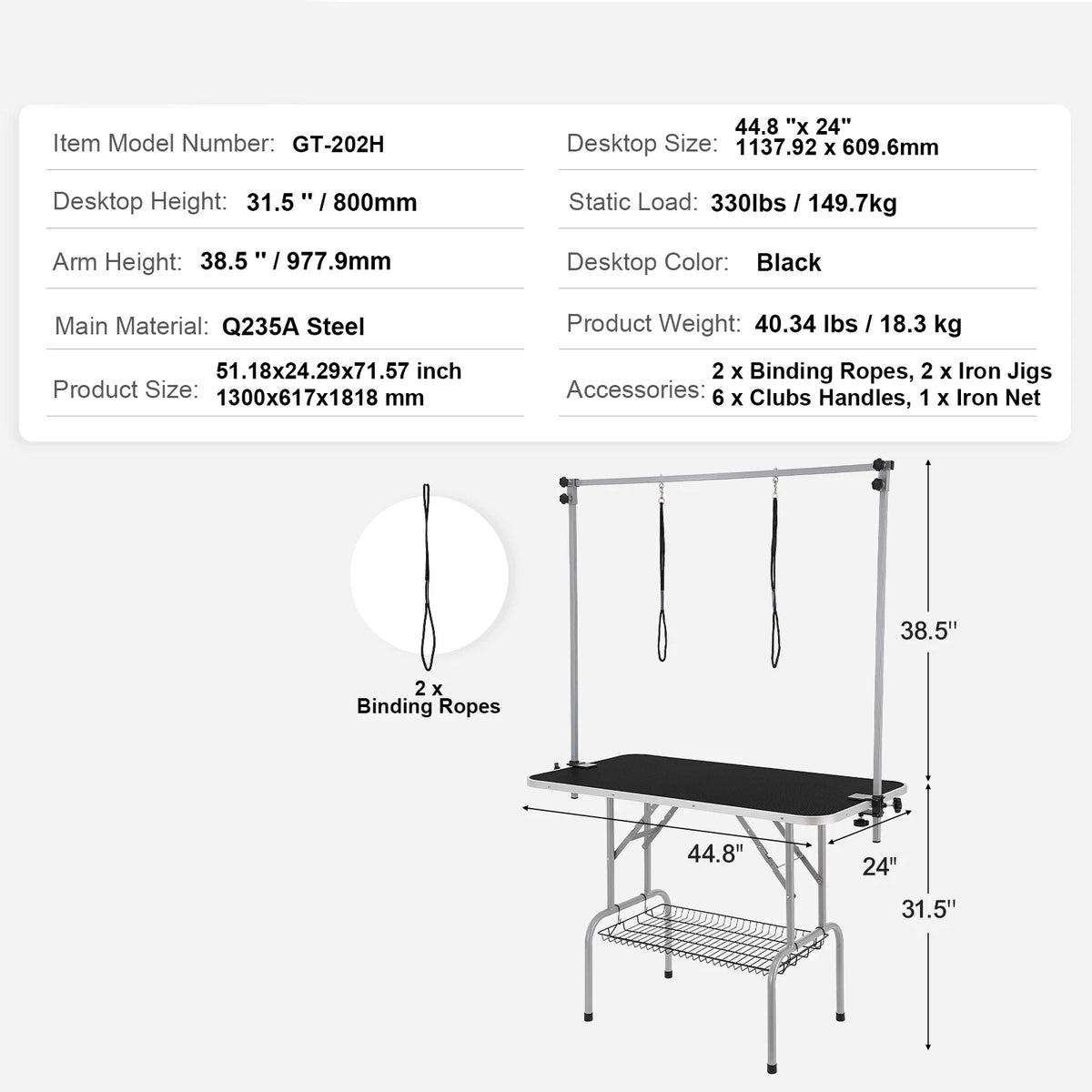 Foldable Dog Grooming Table With Adjustable Clamp And Safety Loop