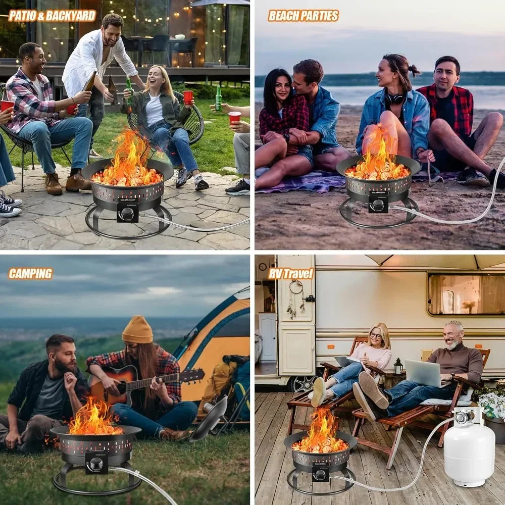 Outdoor Propane Fire Pit With Grill And Carry Handle 60000BTU