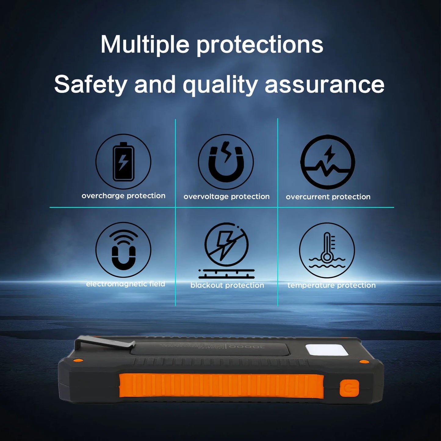 26800mAh Solar Power Bank With Wireless PD18W Fast Charging Waterproof Flashlight