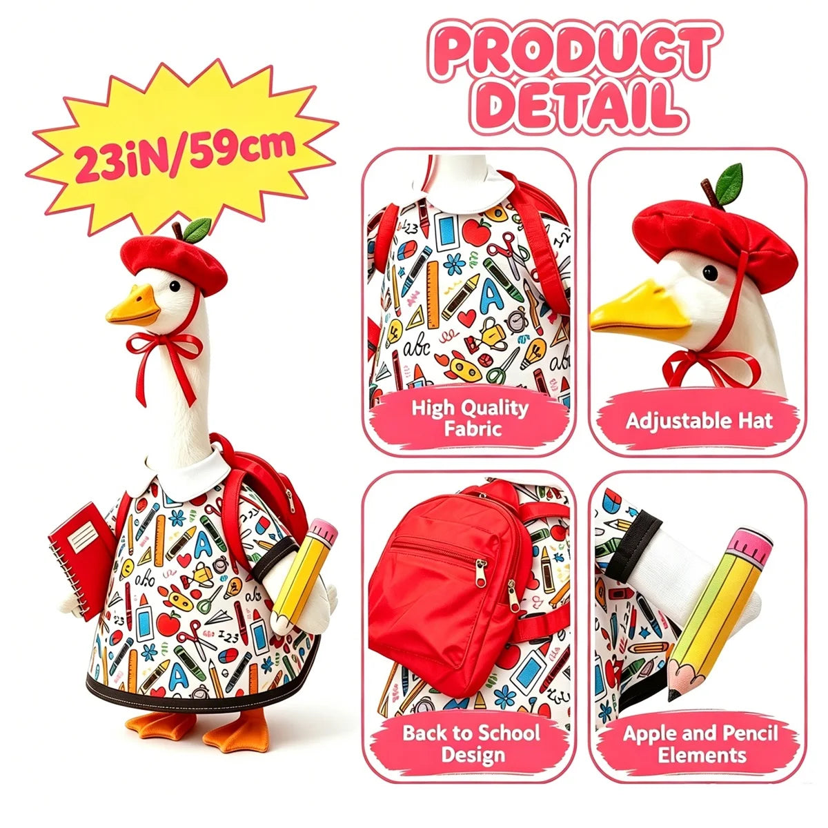Apple Print Porch Goose School Outfit With Hat And Bag