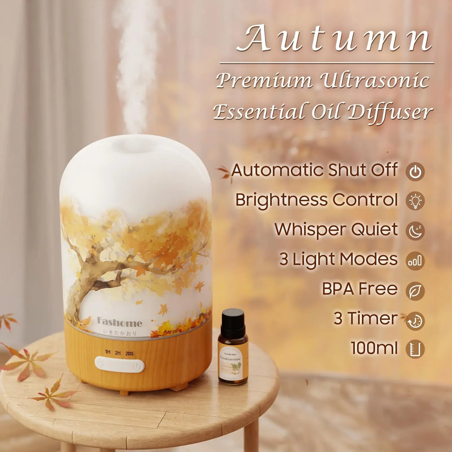 Fashome Essential Oil Diffuser Hand Blown Glass Auto Shut Off