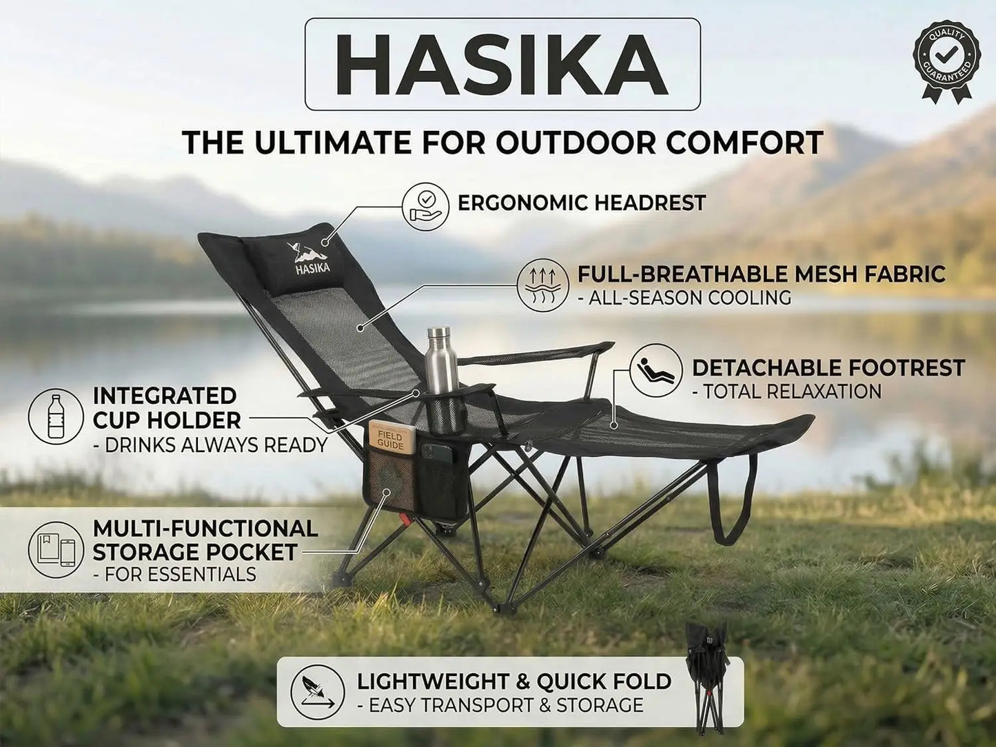 Reclining Camping Chair With Footrest, Ultra Light Portable Folding Lounge