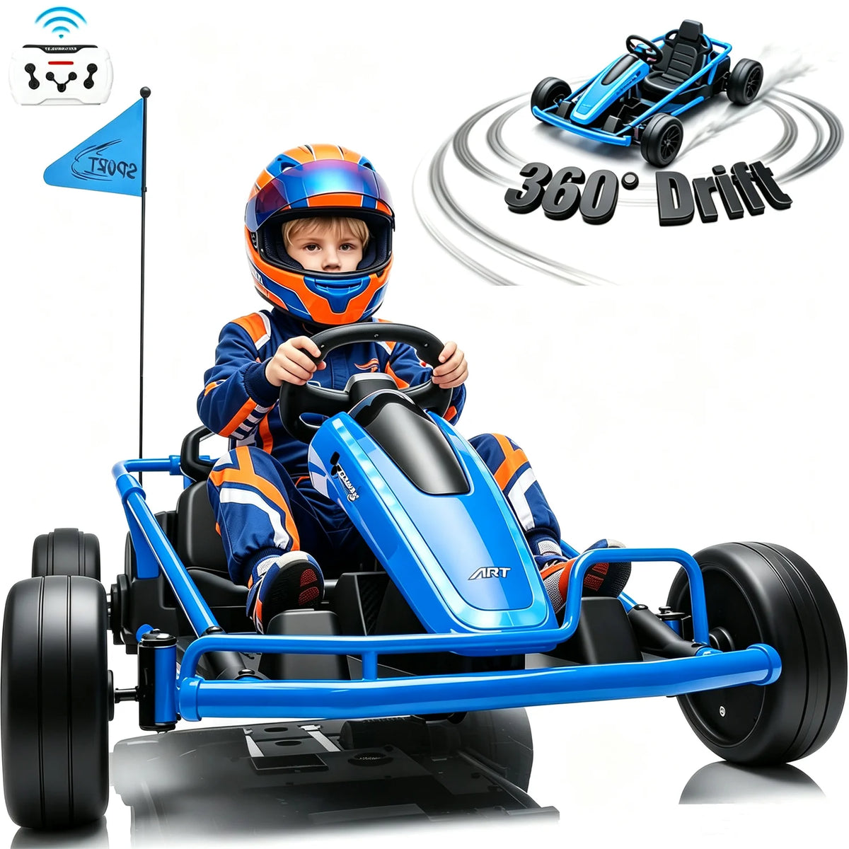 24V Kids Electric Go Kart Dual Motor Ride On Car with Remote Control, 5-10MPH 3 Speed Drift Kart for Kids, Bluetooth Music LED Lights, Max Load 135Lbs Outdoor Ride On Toy Vehicle Gift