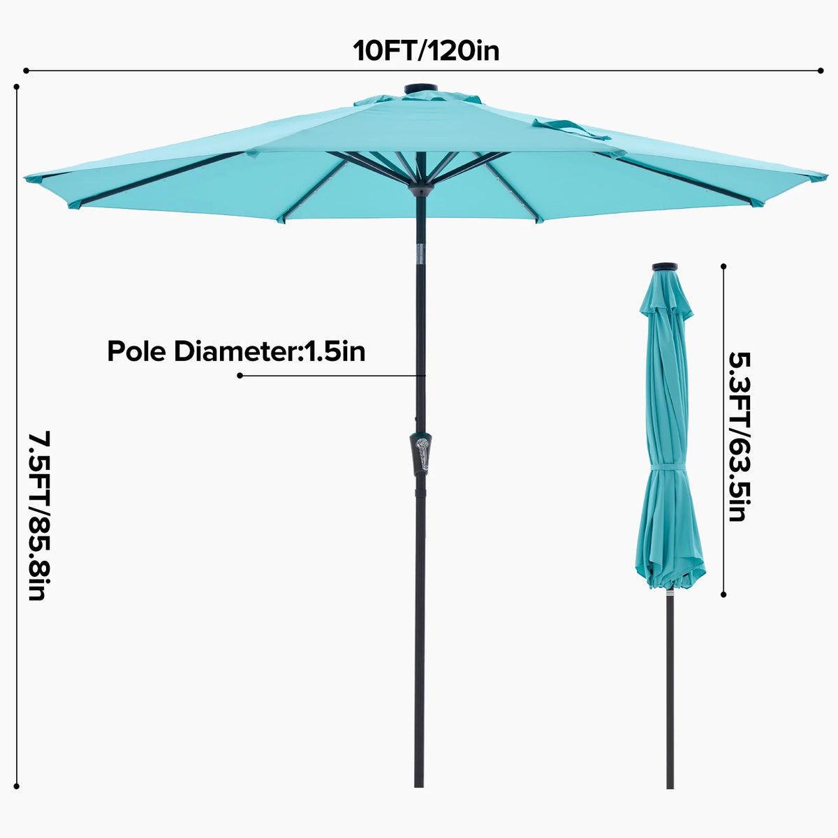JHK Solar Patio Umbrella With LED Lights, Tilt And Crank