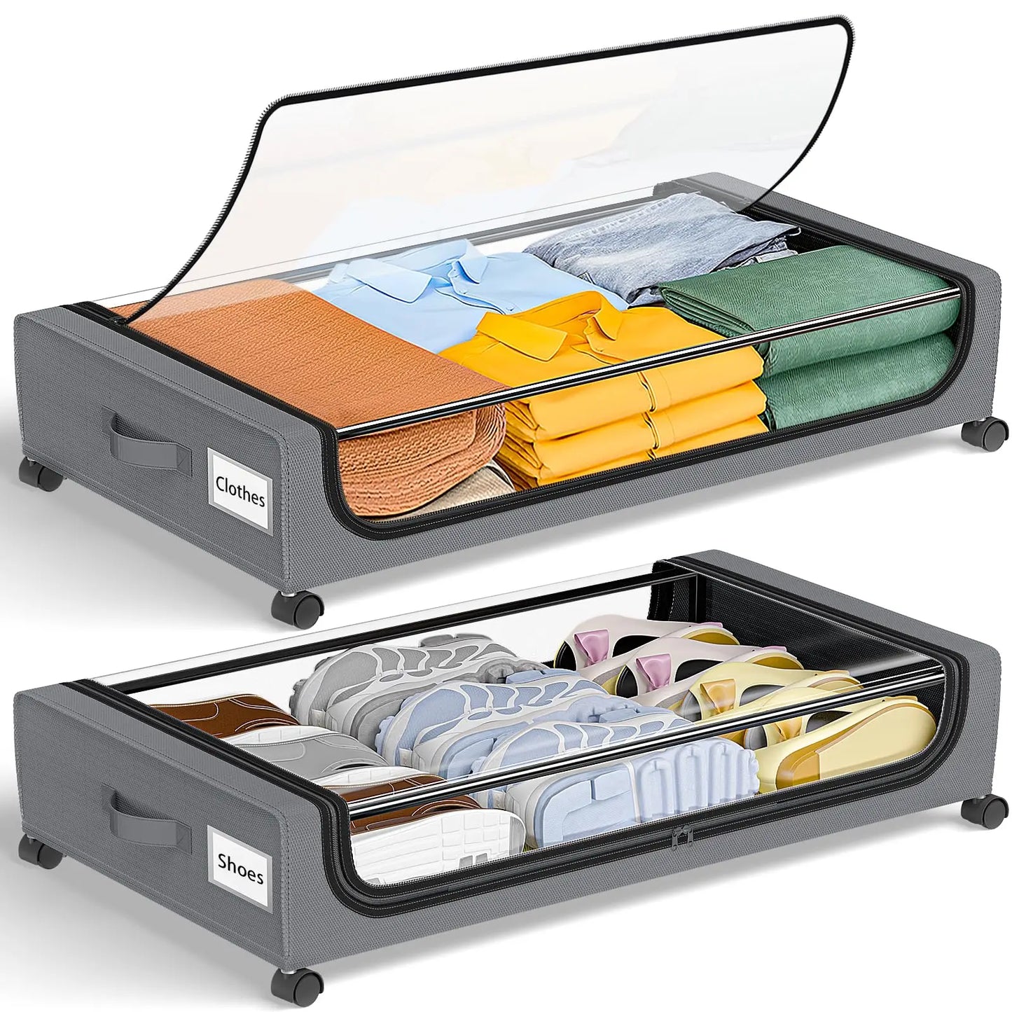 Under Bed Storage Bins With Wheels Clear Lids 2 Pack
