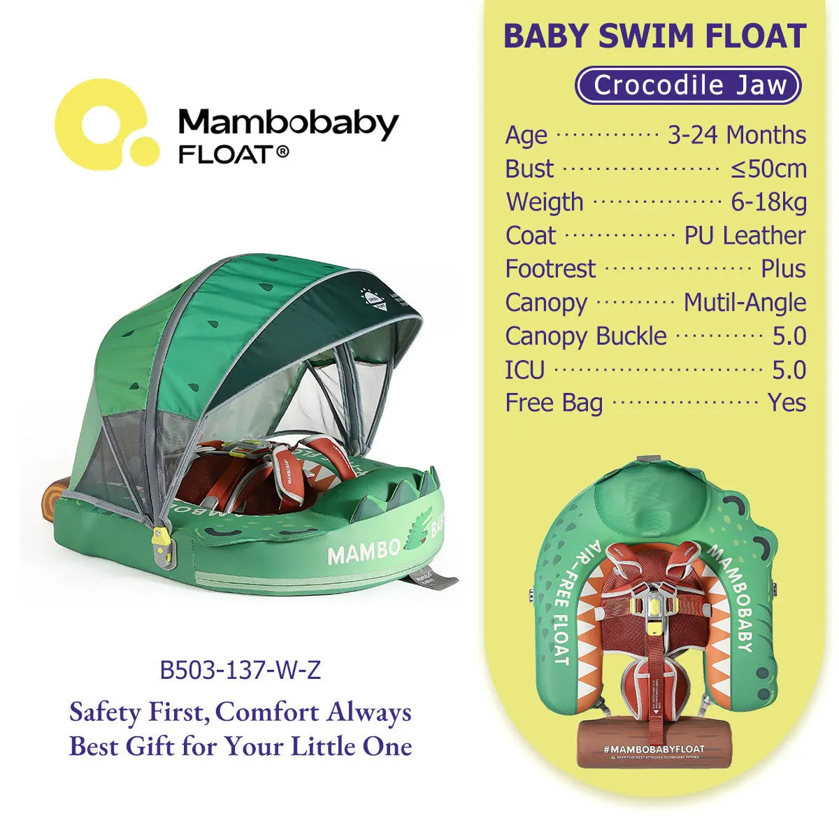 Mambobaby No-Slip Harness Baby Swim Ring For Toddlers