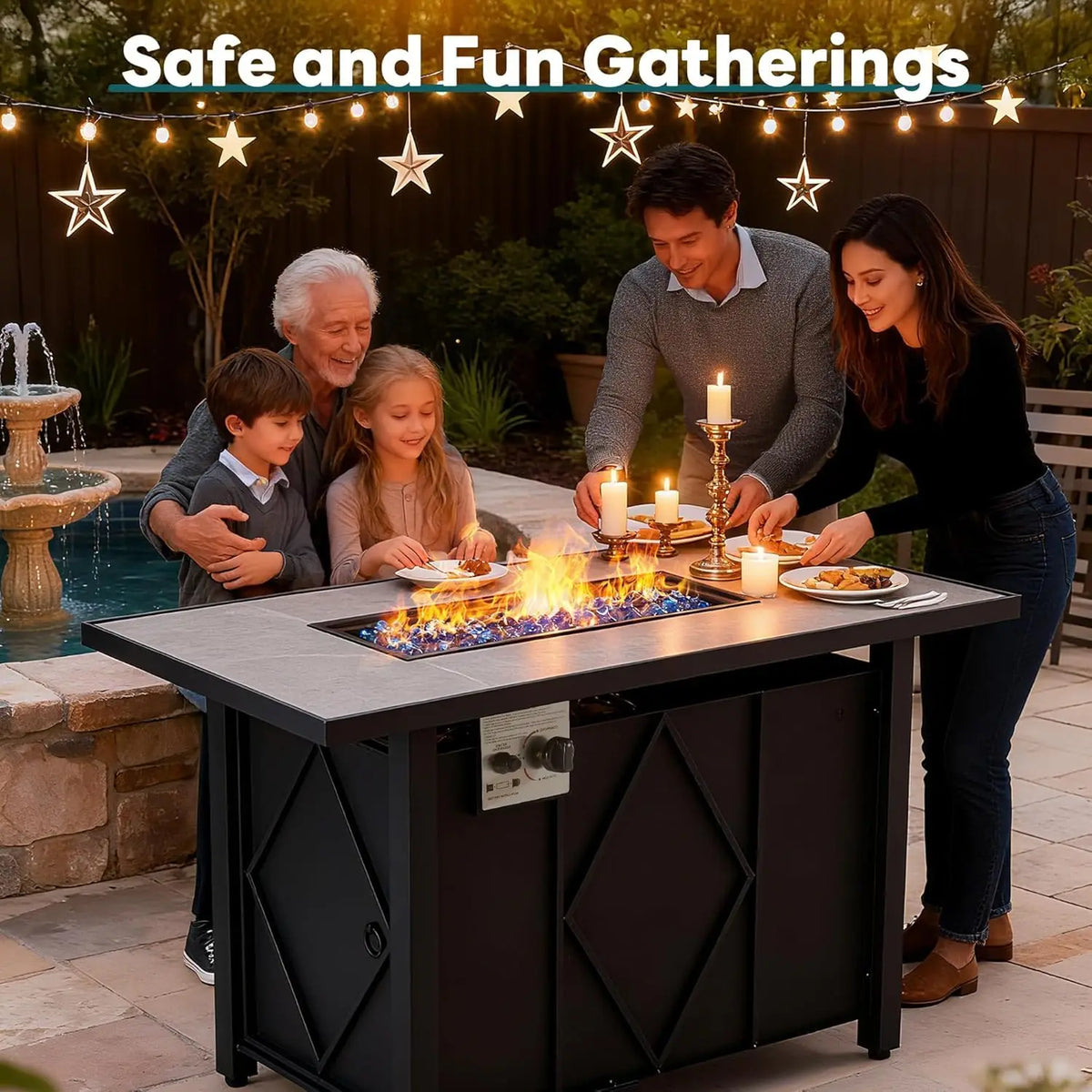 JHK Outdoor Propane Fire Pit Table For Patio Backyard Garden