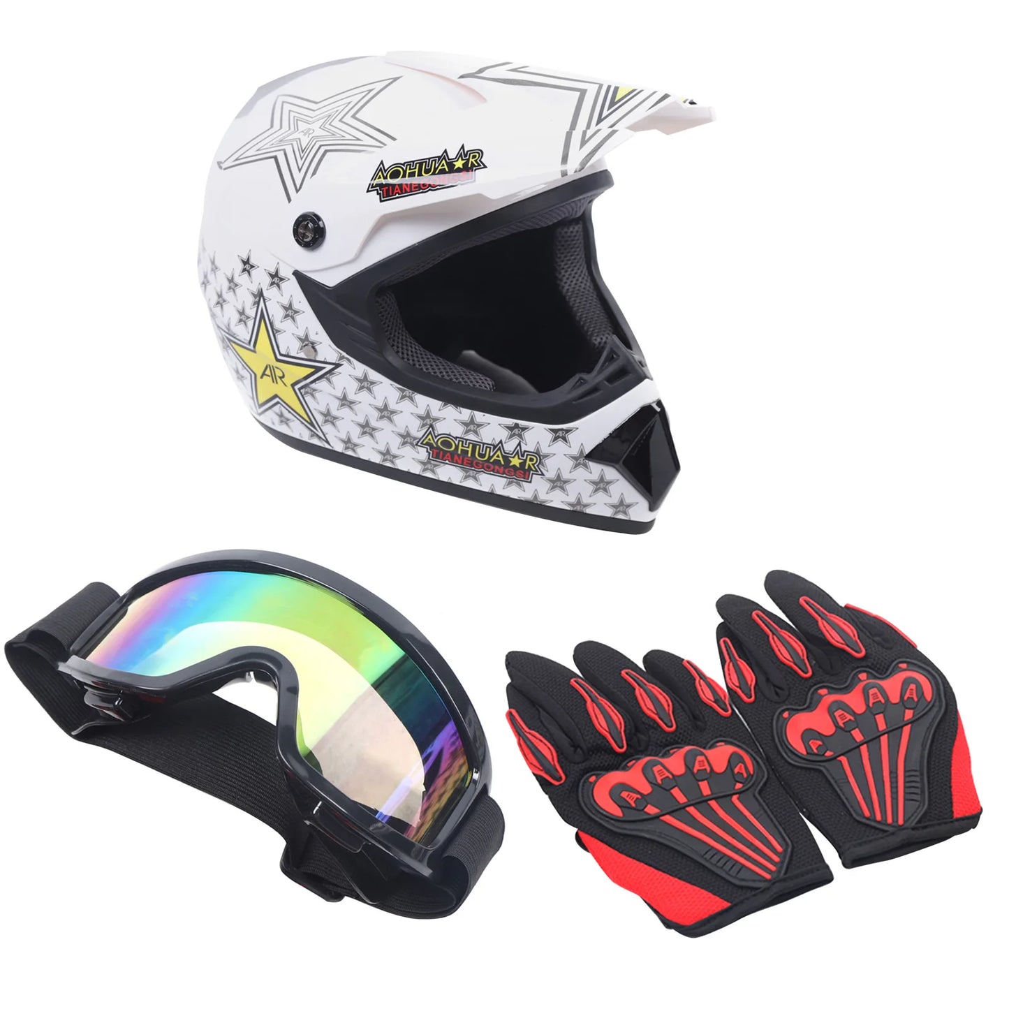 Youth Off-Road Racing Gear Kit Helmet Goggles Gloves