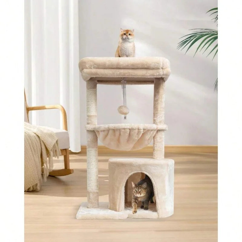 Modern Indoor Cat Tree With Scratching Post And Cradle