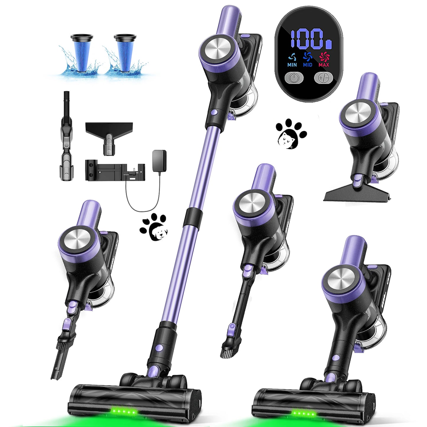 SUXIANGVAC Cordless Vacuum Cleaner 500W 55KPa Self Standing LED Screen
