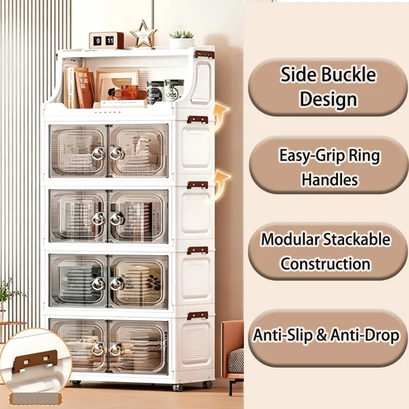 18.5 Inch Foldable Stackable Plastic Storage Cabinet With Wheels