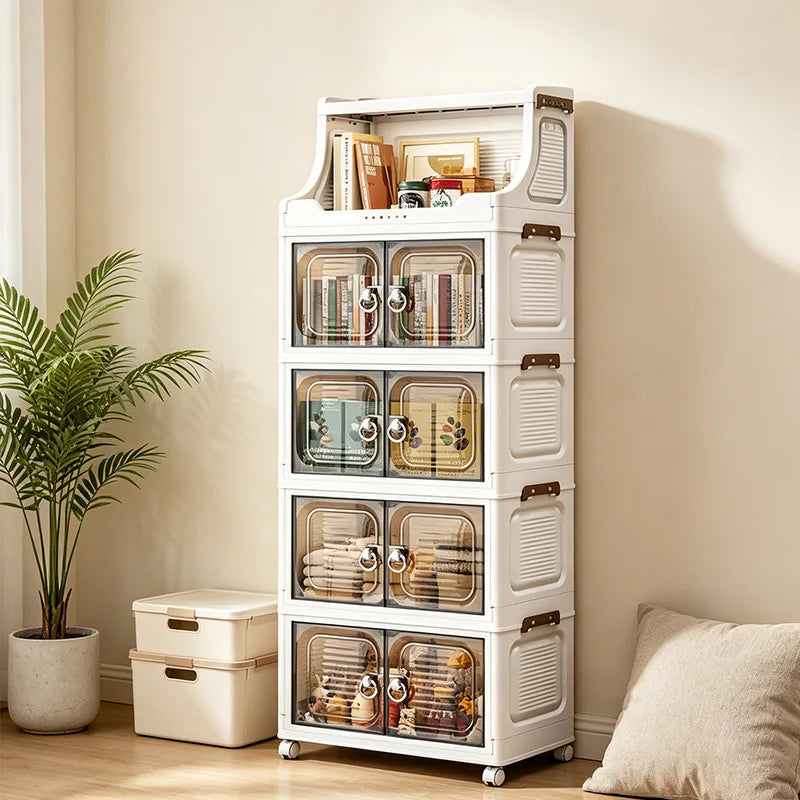 18.5 Inch Foldable Stackable Plastic Storage Cabinet With Wheels