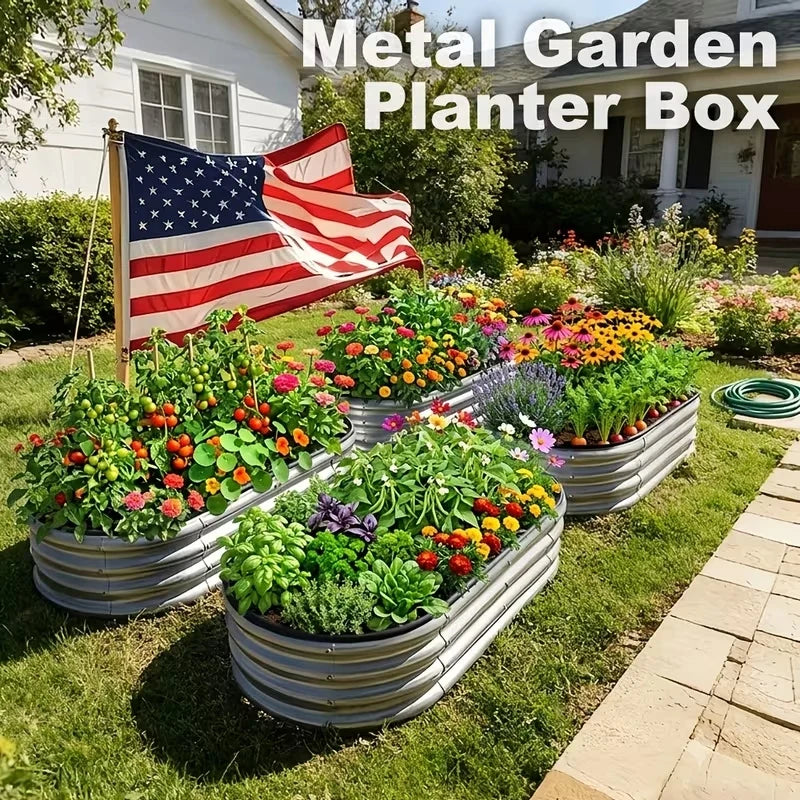 NOREMOCO Galvanized Metal Raised Garden Bed Planter With Open Bottom