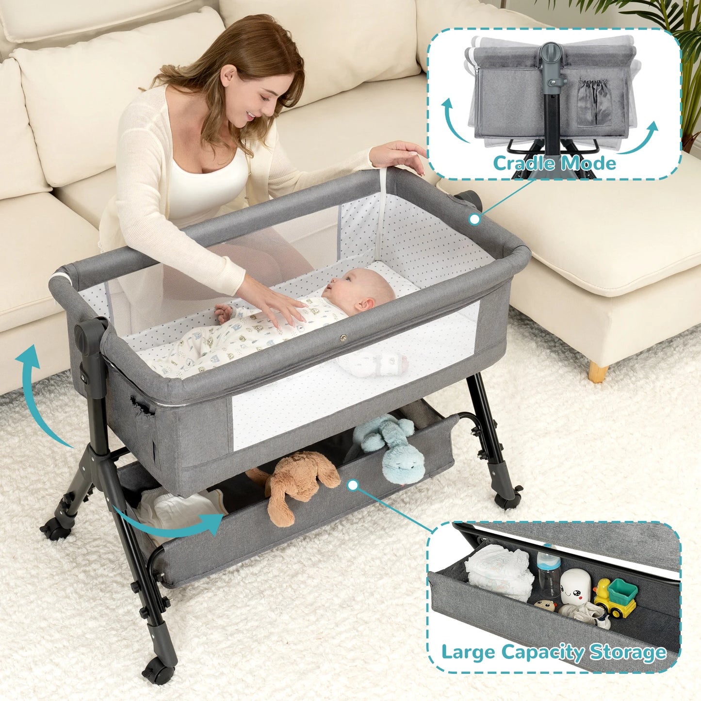 3-In-1 Baby Bassinet Bedside Sleeper Cradle For Newborns