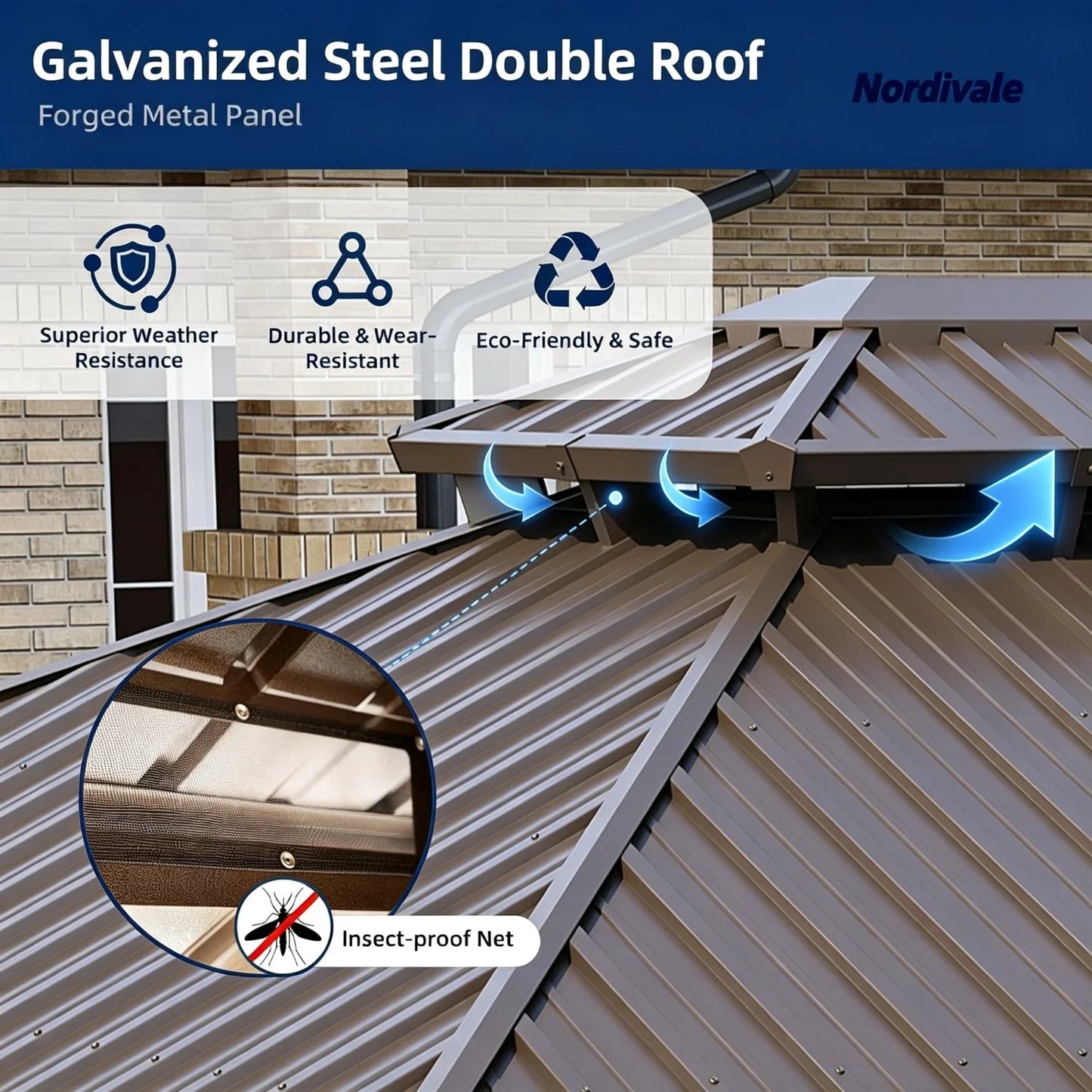 Nordivale Double Galvanized Steel Hardtop Gazebo With Netting For Patio