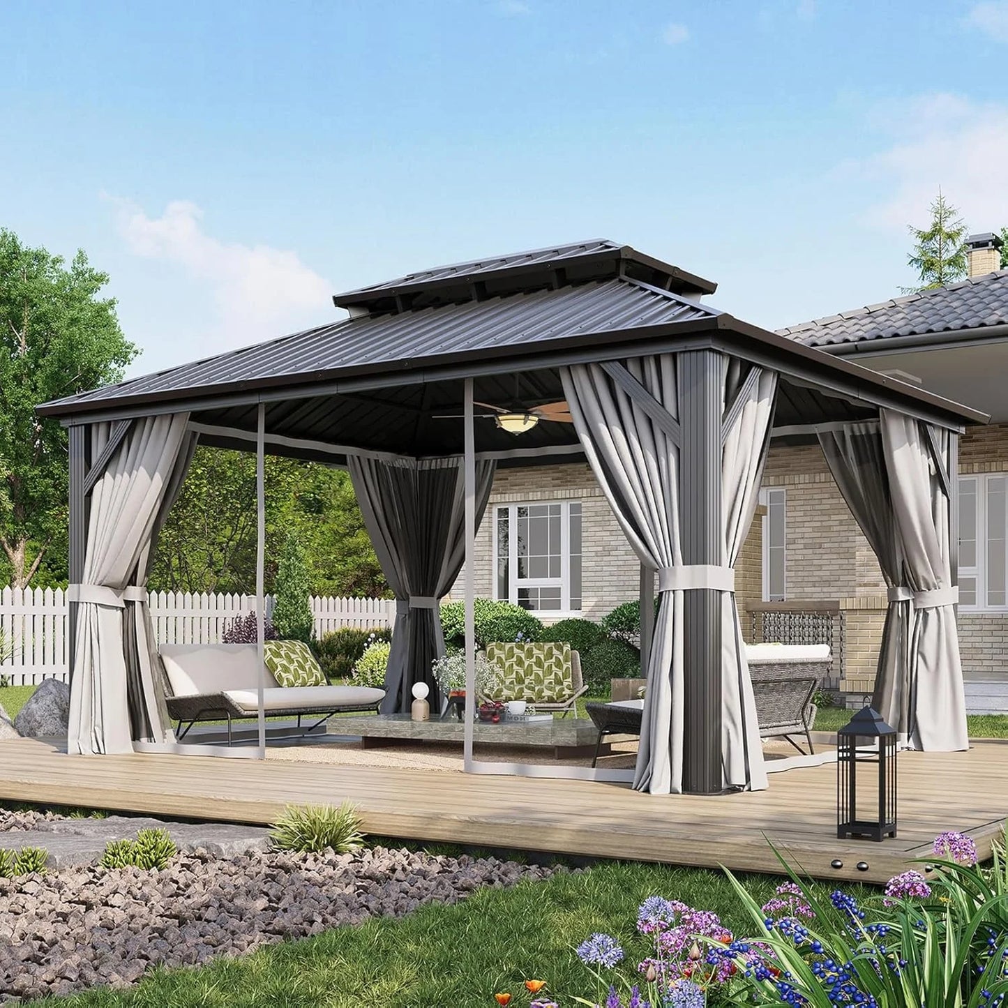 Nordivale Double Galvanized Steel Hardtop Gazebo With Netting For Patio