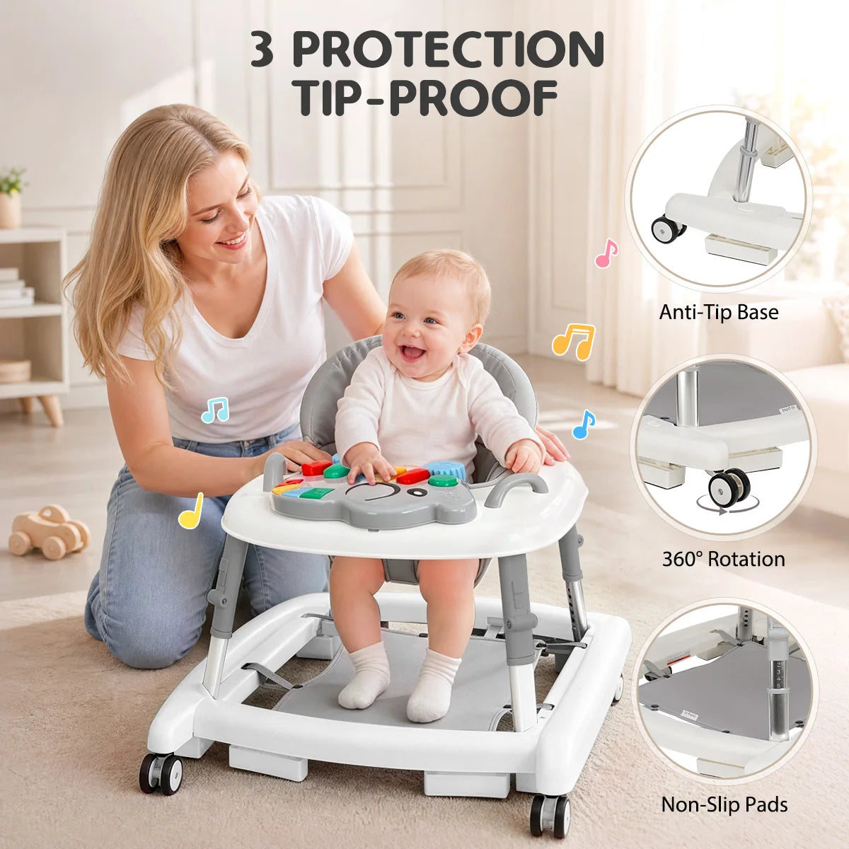 5-In-1 Foldable Baby Walker And Activity Center With Music Toys