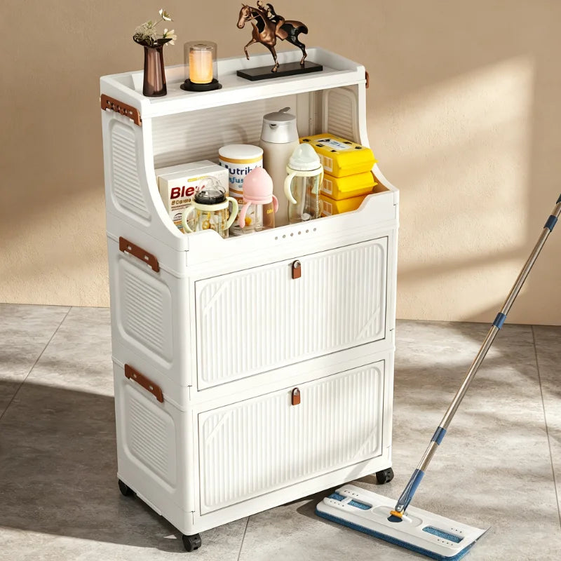 Onenoble Foldable White Storage Cabinet With Lockable Wheels