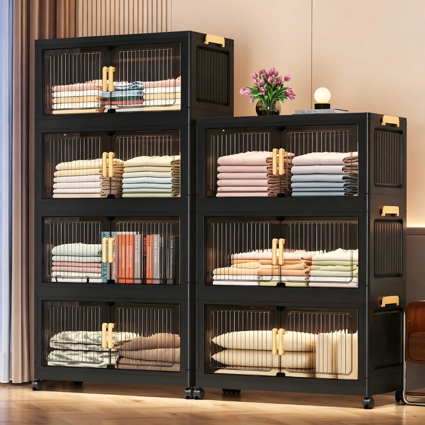 Onenoble Foldable Plastic Storage Cabinet With Transparent Door