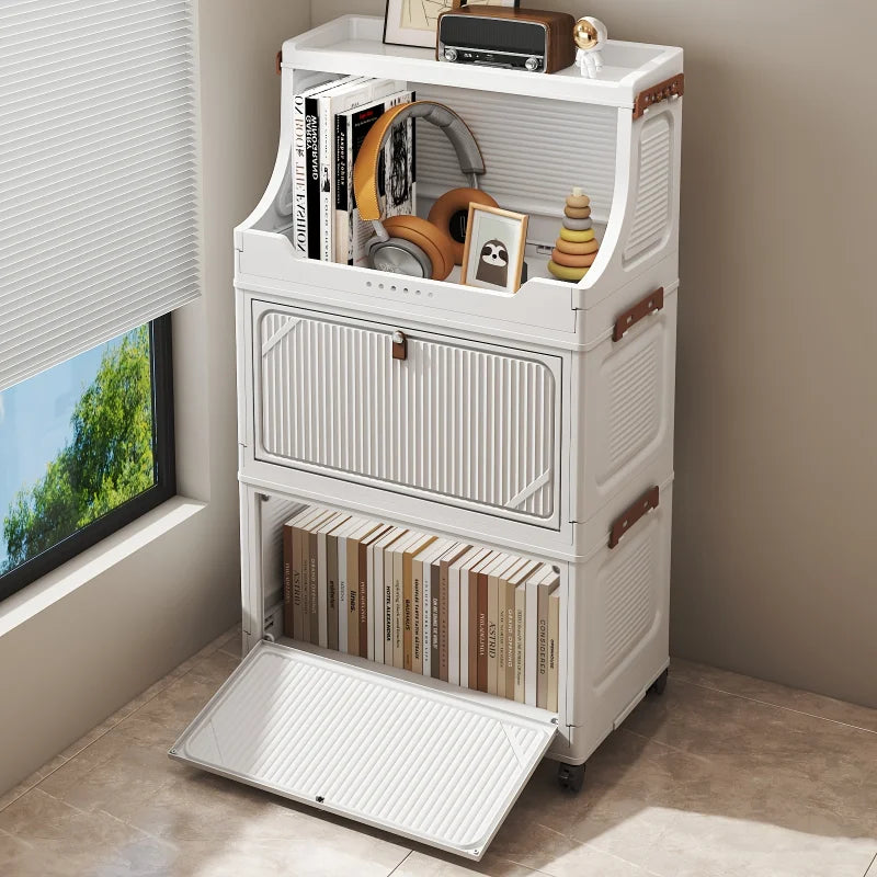 Onenoble Foldable White Storage Cabinet With Lockable Wheels