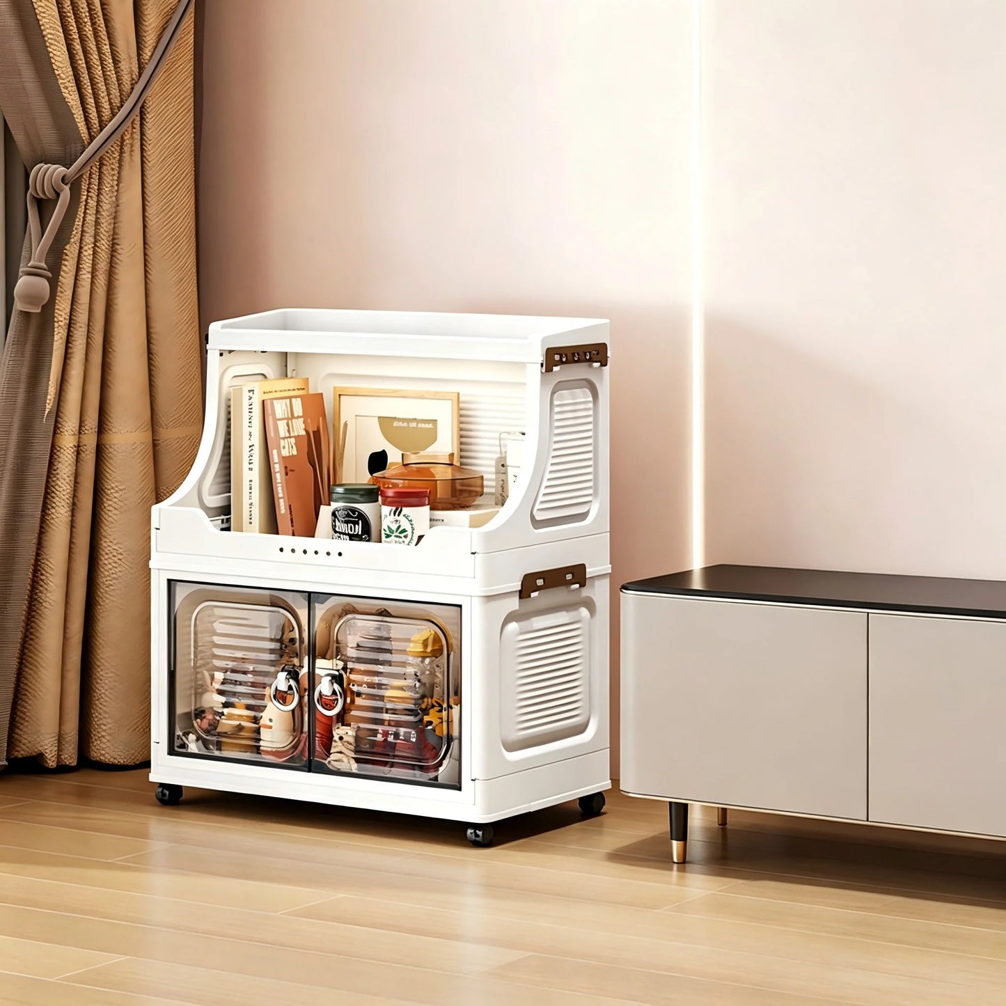 18.5 Inch Foldable Stackable Plastic Storage Cabinet With Wheels