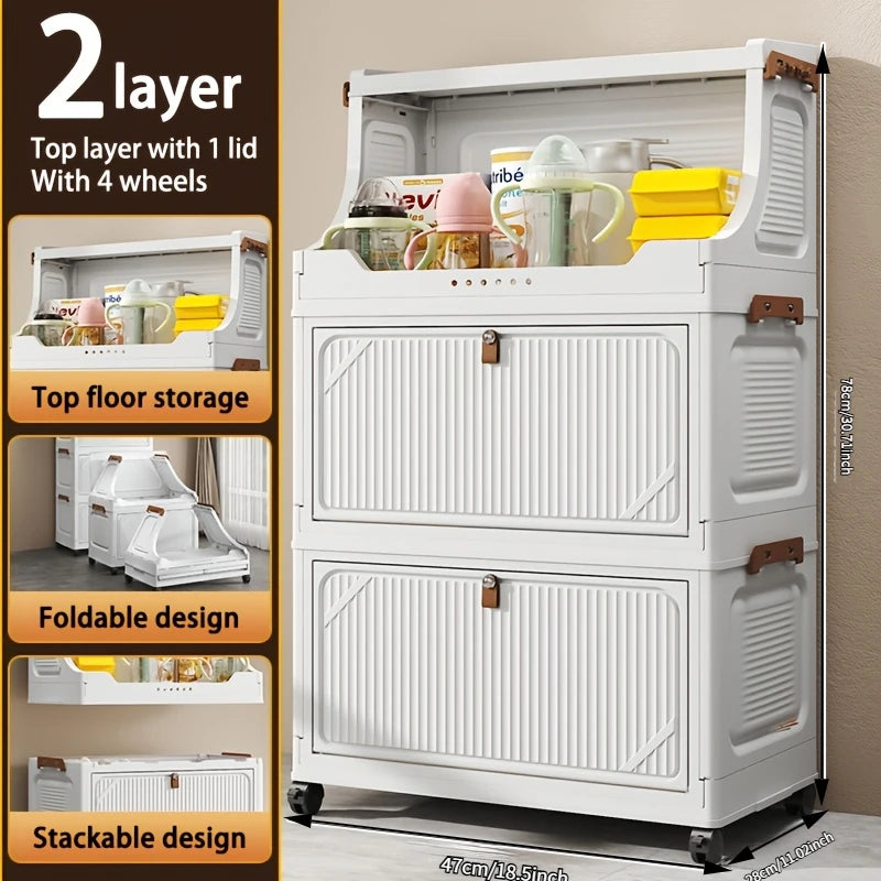 Onenoble Foldable White Storage Cabinet With Lockable Wheels
