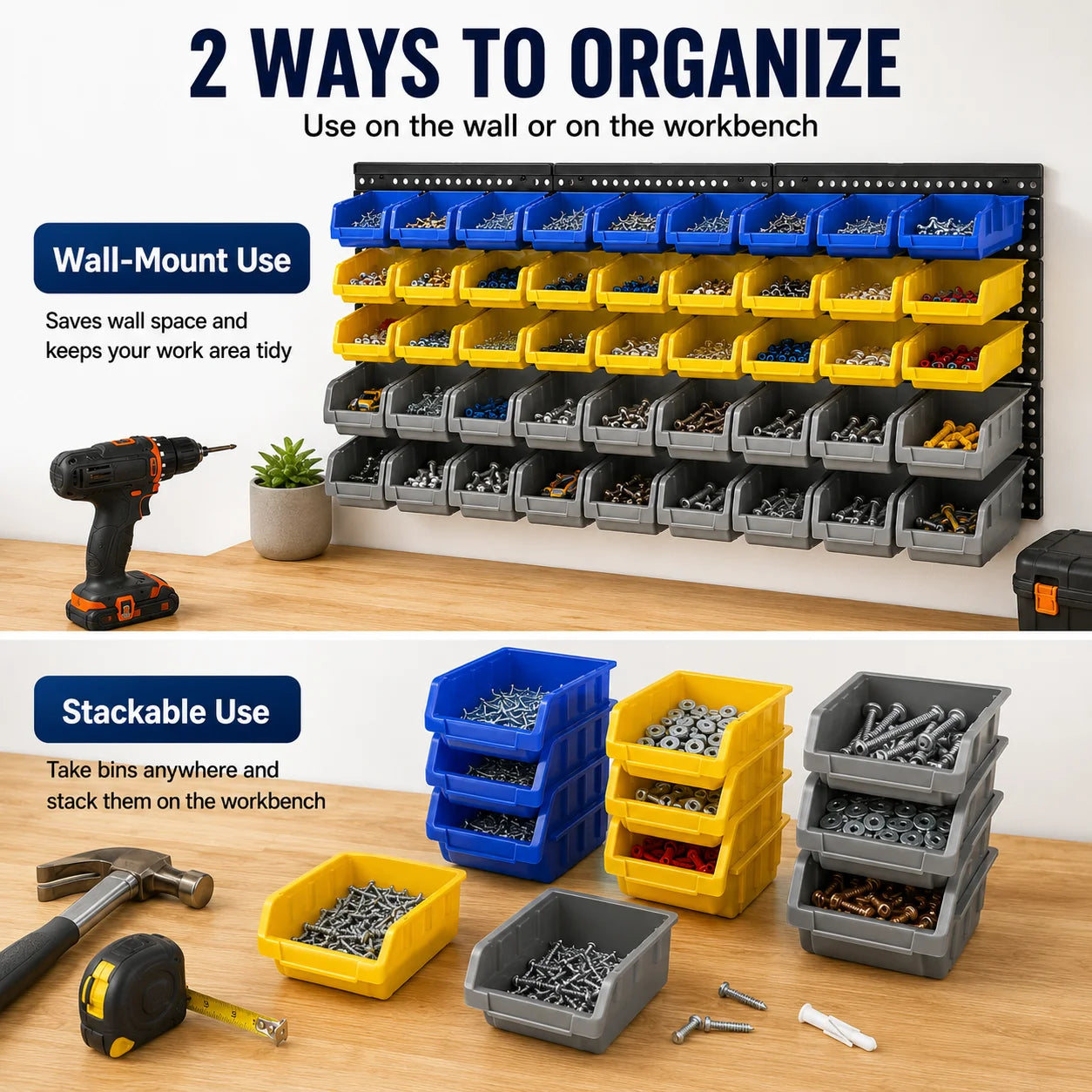 45 Bin Wall Mounted Storage Organizer for Garage and Workshop