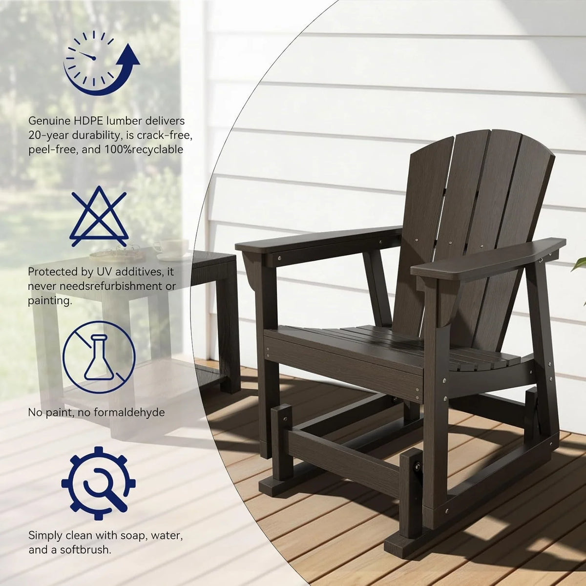 Aoxun HDPE Outdoor Rocking Chair With Cushioned Seat