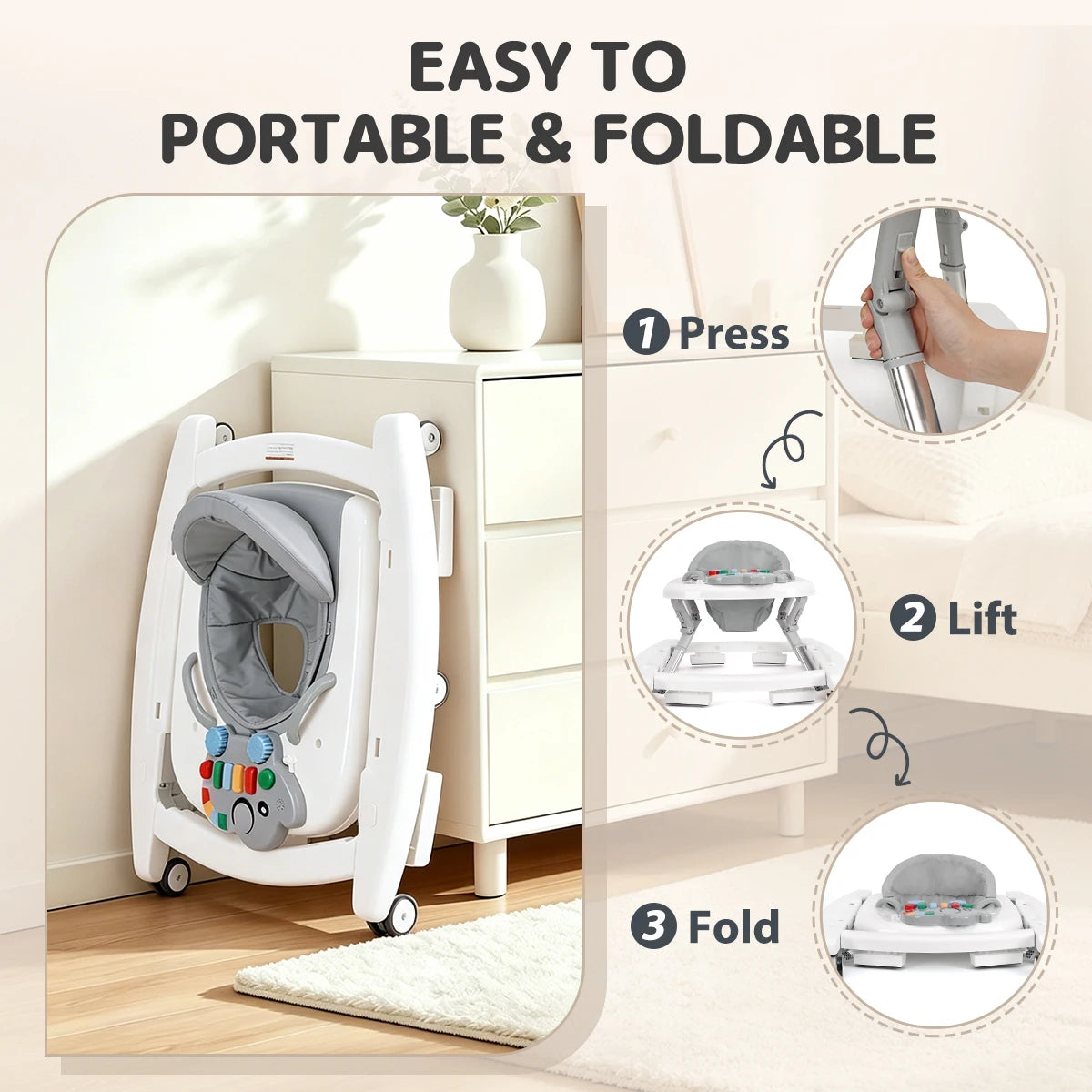 5-In-1 Foldable Baby Walker And Activity Center With Music Toys