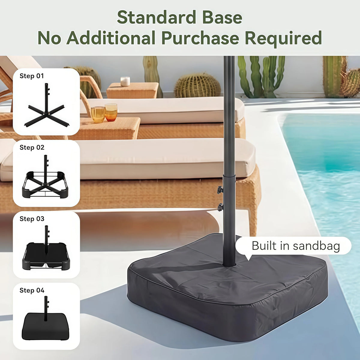 AOXUN Double Sided Patio Umbrella With Base And LED Lighting