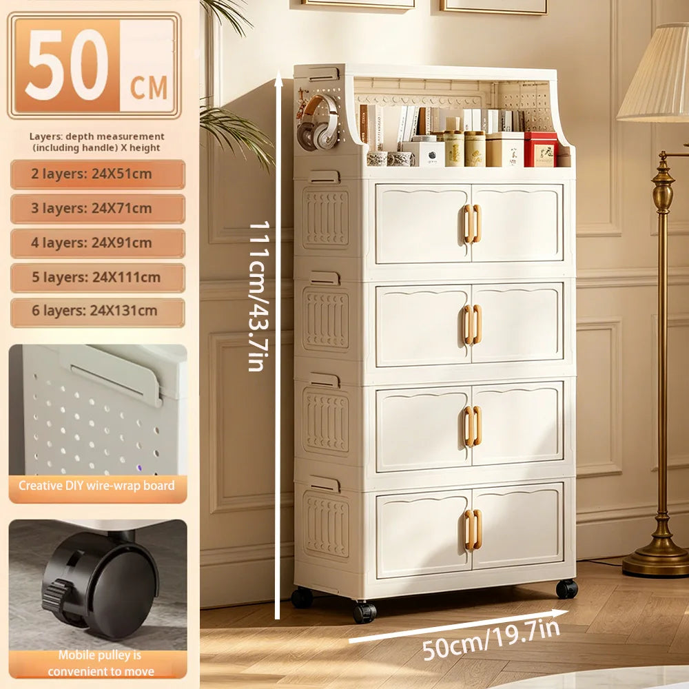 Foldable Storage Cabinet With Rolling Lockable Wheels
