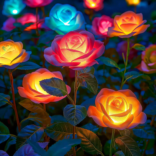 Solar Led Garden Lights Rose Flower Outdoor Pathway Decor