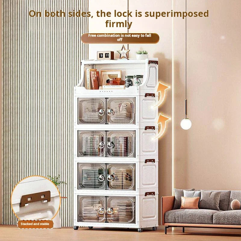 18.5 Inch Foldable Stackable Plastic Storage Cabinet With Wheels