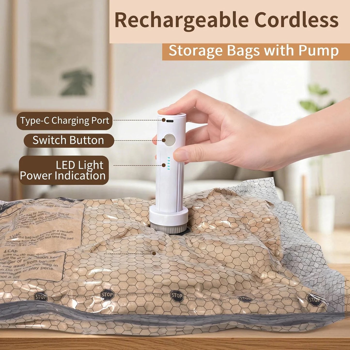 Carry On Vacuum Storage Bags With Rechargeable Pump