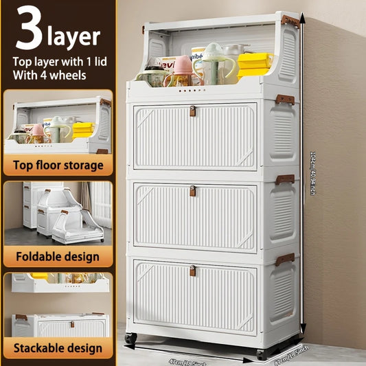 Onenoble Foldable White Storage Cabinet With Lockable Wheels